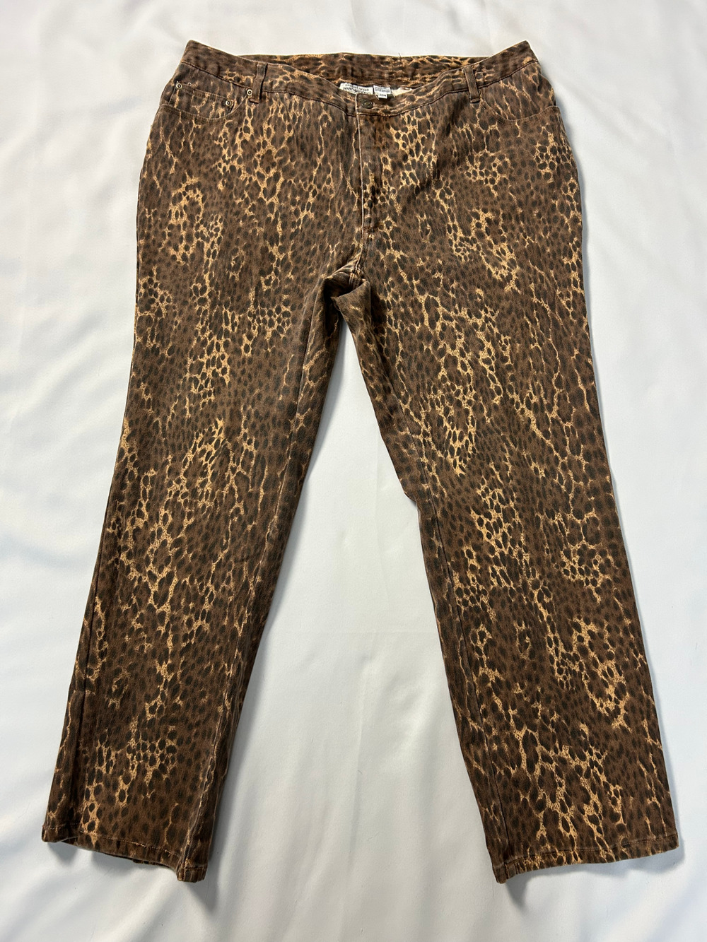 Vintage Straight Leg Jeans Plus Size 22W Brown Cheetah Leopard Relaxed Boho 90s